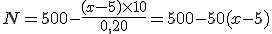 N = 500-\frac{(x-5)\times 10}{0,20} = 500 - 50(x-5)